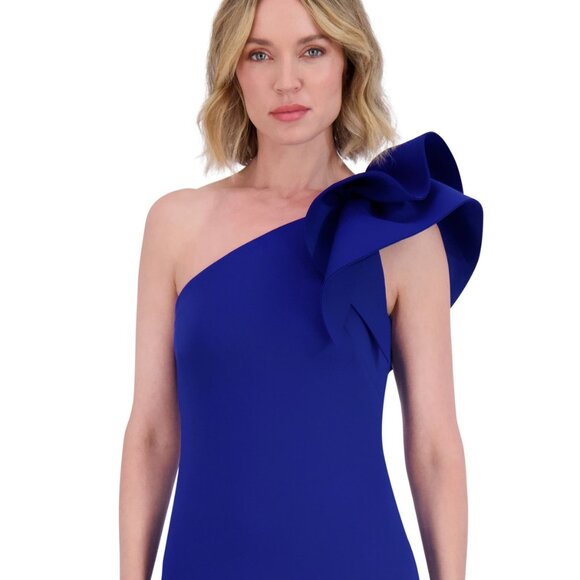 Eliza J One-Shoulder Ruffle Cocktail Dress NWT Size 4 Cobalt Blue Sheath Elegant - Picture 4 of 4